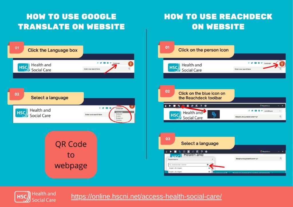 How to use google translate on website. Click language box - select language. How to use reachdeck on website. Click the person icon, click the blue icon on the Reachdeck toolbar, select a language.